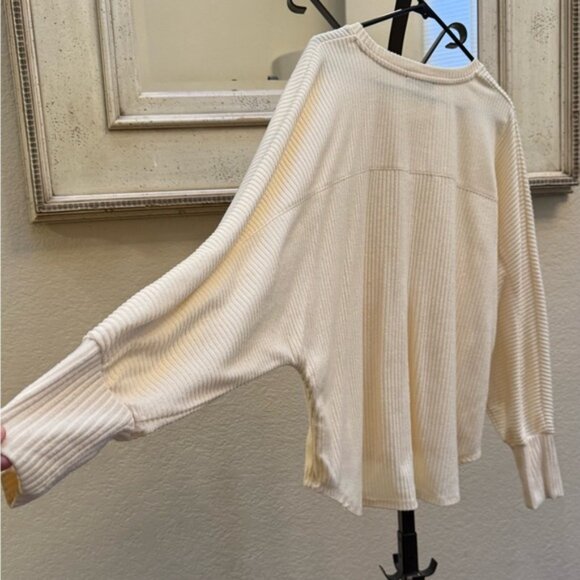 Jane + Delancy Cream Ribbed Knit Oversized Top – Cozy Drop Shoulder Loungewear - Picture 8 of 9